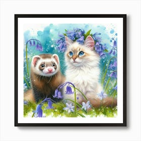 Ferret And Bluebells 2 Art Print