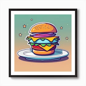 Cartoon Burger On A Plate 2 Art Print