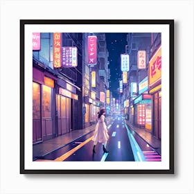 Girl Walking Down A Street 1 Art Print