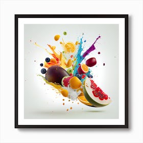Colorful Fruit Splash On White Background Art Print