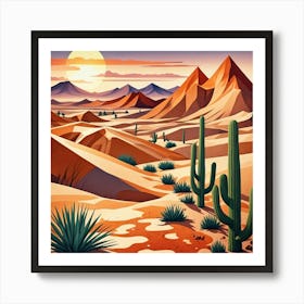 Desert Hills At Sunrise Cubism Style Art Print