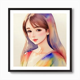 Watercolor portrait Of A Girl Art Print