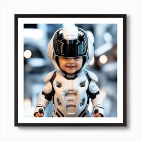 3d Dslr Photography, Model Shot, Baby From The Future Smiling Wearing Futuristic Suit Designed By Apple, Digital Vr Helmet, Sport S Car In Background, Beautiful Detailed Eyes, Professional Award Winning Portr (4) Art Print