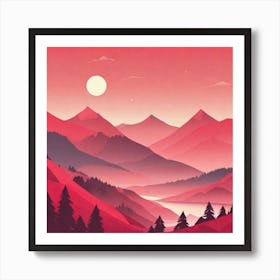 Misty mountains background in red tone 41 Art Print