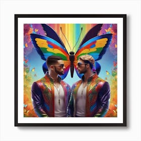 Two Men In Front Of A Butterfly Art Print