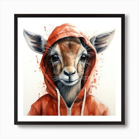 Watercolour Cartoon Gazelle In A Hoodie 2 Art Print