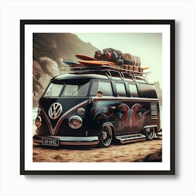 Vw Bus On The Beach Art Print