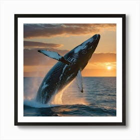 Humpback Whale Breaching At Sunset 28 Art Print