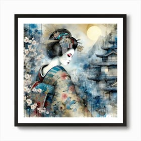 Japan Traditional Geisha Illustration By Ad 198 Art Print