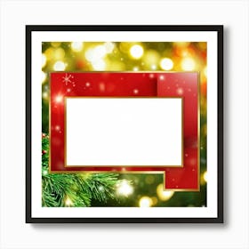 A Festive Greeting Card Photo Design Featuring A Sparkling Gold Framed Tree Branch Captured In Vivi (6) Art Print