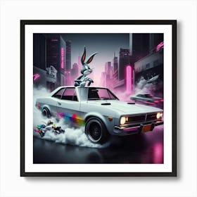 Bugs Bunny Rat Race Neon Art Print