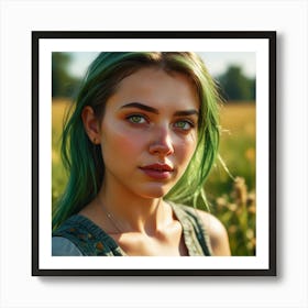 Portrait Of A Girl With Green Hair Art Print