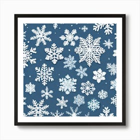 Snowflakes On Blue Background 6 Art Print