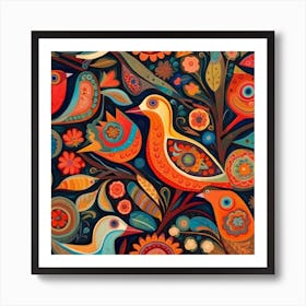 Folk Art Birds Art Print