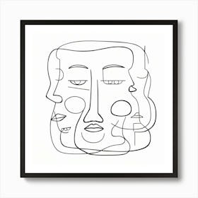 Abstract face art. Black and white. White background Art Print