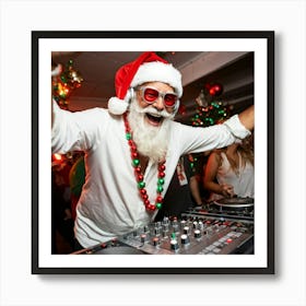 A Silver Haired Senior Man Sporting A Beard And Red Santa Hat Immerses Himself In The Rhythms Of A (2) Art Print