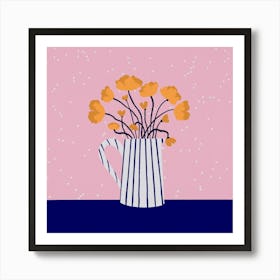 Yellow poppies - pink and blue Art Print