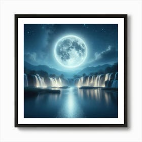 Full Moon Over Waterfall Art Print