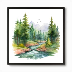 Watercolor Forest Landscape 4 Art Print