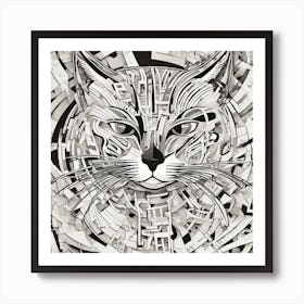 An Image Of A Cat With Letters On A Black Background, In The Style Of Bold Lines, Vivid Colors, Grap (15) Art Print