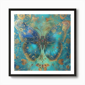 Butterfly In Blue And Gold 2 Art Print