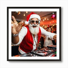 A Silver Haired Senior Man Sporting A Beard And Red Santa Hat Immerses Himself In The Rhythms Of A (4) Art Print