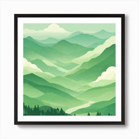 Misty mountains background in green tone 101 Art Print