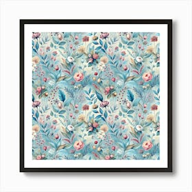 Floral Background Wallpaper Flowers Bouquet Leaves Herbarium Seamless Flora Bloom Art Print