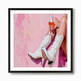 Cowgirl With Wine Glass Art Print