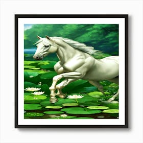 White Horse In The Water Art Print