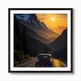 Old Car At Sunset Art Print