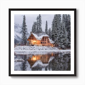 Cabin In Winter Emerald Lake Art Print