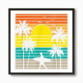 Vintage Surfing Retro Surf Style Palm Tree Surfer Beach Men Art Print