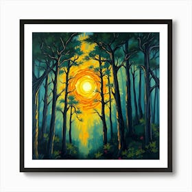 Sunset In The Woods 5 Art Print