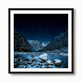 Firefly 8k, Top Quality, Pitch Black, Midnight, Dark Night, Snow Covered, Mountain Forests, Deep Val (9) Art Print