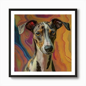 Whimsical Gaze - #AbstractArt #DogPortrait #WhippetArt #ColorfulArt #PetLovers #ModernDecor #AnimalArt #PopArt #VibrantColors #ContemporaryArt #WhimsicalVibes Art Print