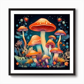 Mushrooms In The Forest 82 Art Print