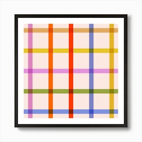 Retro Colourful Check Gingham Stripes on pastel peach fuzz Art Print