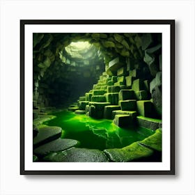 Cave With Green Water Art Print