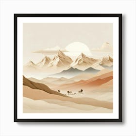 Landscape With mountain range beige 1 Art Print