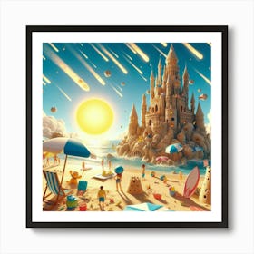 Asteroid Sand Castle Beach Art Print