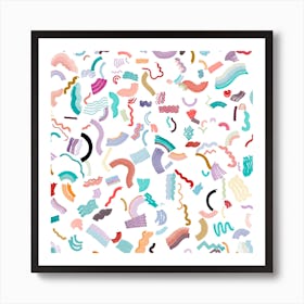 Curly And Zigzag Stripes White Square Art Print