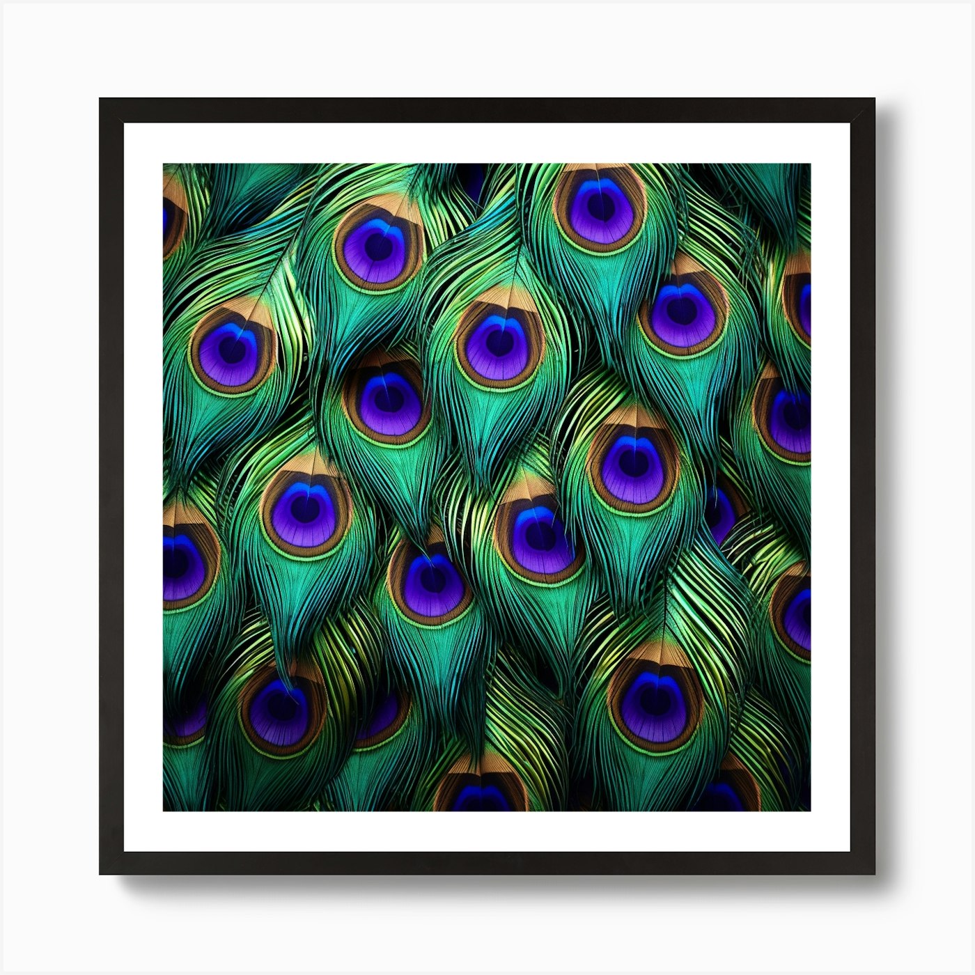 Circle with Green Peacock Feathers | Photographic Print