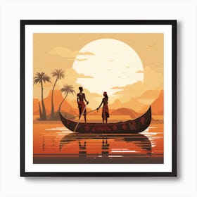Couple In A Canoe At Sunset Art Print