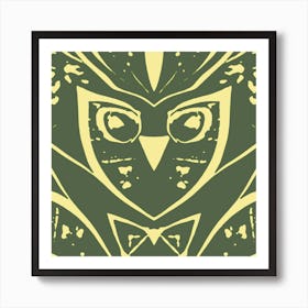 Abstract Owl Dark Green And Yellow 1 Art Print