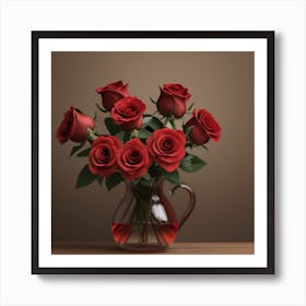 Red Roses In A Vase Art Print