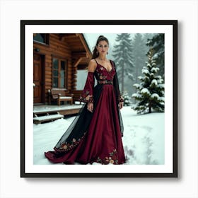 Woman In A Burgundy Dress Art Print