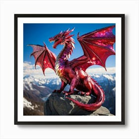 Majestic Ruby Red Dragon Iridescent Scales Holding Light Reflections Perched Gracefully On A Pict Art Print