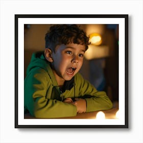 Boy Reacting To A Surprise Art Print