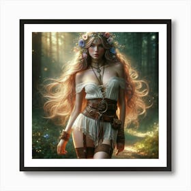 Sexy Girl In The Forest Art Print